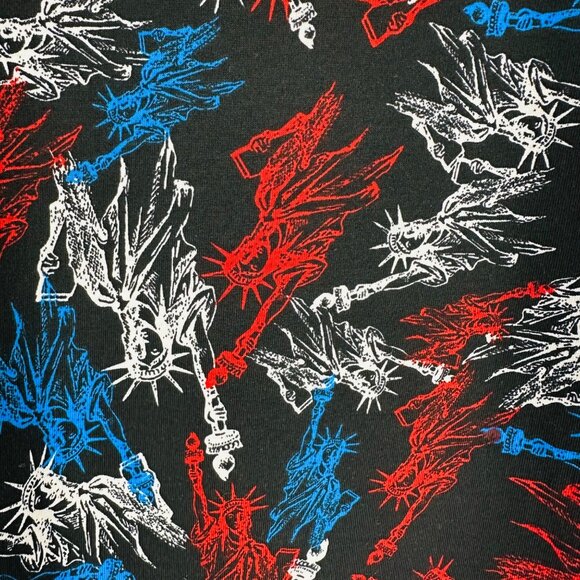 LuLaRoe Juliet Dress Patriotic Black Red Blue White Statue Of Liberty Print L - Picture 4 of 7